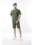 Haki Overfit Baskılı Erkek Şort T-Shirt Takım E7302 1