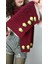 Bordo Örme Triko Yeşil Çiçekli Kadın Şal Atlı Boyunluk 200X30 cm 2