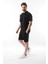 Siyah Overfit Baskılı Erkek Şort T-Shirt Takım E7302 2