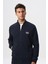Erkek Slim Fit Scuba Su Geçirmeyen Kumaş Basic Kol Cepli Tam Fermuar Kolej Yaka Sweatshirt K28324988301 4