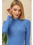 Kadın Mavi Kendinden Yakalı Fitilli Triko Kazak 2