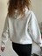 Beyaz 3 Iplik Şardonlu Kışlık Kalın Kapüşonlu Sweatshirt 5
