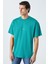 Rıver Erkek Oversize Fit Bol Kesim Nakış Işlemeli Basic Örme Kolej Yeşili T-Shirt 3