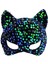 Siyah Kadife Kumaş Üzerine Mavi Yeşil Payetli Pullu Parti Maskesi 16 x 14 cm 1