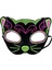 Siyah Kadife Kaplama Üzeri Pembe Yeşil Sim Işlemeli Kedi Maskesi 20 x 13 cm 1