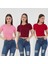 Kadın 3 Lü Kısa Kollu Fitilli Bisiklet Yaka Pamuklu Örme Kaşkorse Crop T-Shirt 1