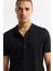 Erkek Siyah Polo Yaka Düğmeli Fitilli Rayon Triko T-shirt A51y5001 2