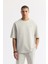 Erkek Taş Bisiklet Yaka Oversize Aplike Baskı Detaylı 2'iplik T-shirt A51y1082 1
