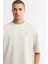 Erkek Taş Bisiklet Yaka Oversize Aplike Baskı Detaylı 2'iplik T-shirt A51y1082 2