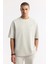 Erkek Taş Bisiklet Yaka Oversize Aplike Baskı Detaylı 2'iplik T-shirt A51y1082 5
