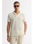 Erkek Ekru Apaj Yaka Enine Çizgili Jakarlı T-shirt A51Y1152 5