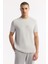 Erkek Gri Bisiklet Yaka Baskılı Bi-Stretch İnterlok Regular Fit T-Shirt A51Y1132 5