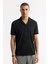Erkek Siyah Apaj Yaka Enine Çizgili Jakarlı T-shirt A51Y1145 5