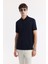 Erkek Lacivert Polo Yaka Jakarlı Regular Fit T-Shirt A51Y1090 5
