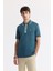 Erkek Petrol Mavi Polo Yaka Bi Stretch Baskılı Interlok T-shirt A51y1007 1
