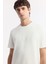 Erkek Beyaz Bisiklet Yaka Hologram Baskılı İnterlok T-Shirt A51Y1132 2