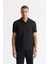 Erkek Siyah Düğmeli Polo Yaka Dokulu Jakarlı T-Shirt A51Y1121 1