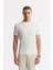 Erkek Ekru Bisiklet Yaka Kolları Jakar Detaylı Rayon Triko T-shirt A51Y5005 1