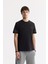 Erkek Siyah Bisiklet Yaka Enjeksiyon Baskılı 2'İplik T-Shirt A51Y1163 1