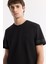 Erkek Siyah Bisiklet Yaka Enjeksiyon Baskılı 2'İplik T-Shirt A51Y1163 2