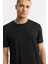 Erkek Siyah Bisiklet Yaka Jakarlı Ribana Detaylı T-Shirt A51Y1035 2
