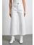 Cep ve Düğme Detaylı Wide Leg Jean Beyaz 4