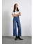 Cep ve Düğme Detaylı Wide Leg Jean Mavi 2
