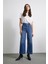 Cep ve Düğme Detaylı Wide Leg Jean Mavi 4