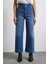 Cep ve Düğme Detaylı Wide Leg Jean Mavi 5