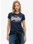 Yuvarlak Yaka Baskılı Lacivert Kadın T-Shirt W1011502A 3