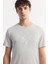 Erkek Açık Gri Bisiklet Yaka Baskılı Shoft Touch, Dökümlü, Rahat görünüm, Flamlı T-Shirt A51Y1106 2