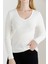 Kadın Ekru V Yaka Triko Kazak 1