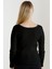 Kadın Siyah Kayık Yaka Triko Kazak 4