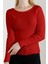 Kadın Kırmızı Kayık Yaka Triko Kazak 3