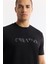 Erkek Siyah Bisiklet Yaka Baskılı Bi-Stretch İnterlok Regular Fit T-Shirt A51Y1131 4