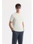 Erkek Ekru Bisiklet Yaka Pamuklu Jakarlı Elastan T-shirt A51y1012 1