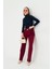 Gold Aksesuarlı Bol Paça Pantolon Bordo 3