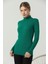 Kadın Yeşil Kol ve Yaka Ucu Dantel Fırfır Detay Yarım Balıkçı Triko Kazak 2