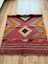 109X145 cm Geometrik Desenli El Dokuma Kilim, Anadolu Yün Kilim, Göz Motifi, Pembe Renk Bohem Stili Kilim 2