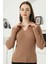 Kadın Kamel Polo V Yaka Triko Kazak 2