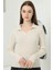 Kadın Bej Polo V Yaka Triko Kazak 2