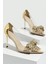Lady Princess Gold Altın Şeffaf Nude Fiyonk Toka Taşlı 8 cm Ince Topuklu Düğün Nişan Abiye Ayakkabı 1