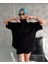 Yarım Fermuarlı Düz Oversize T-Shirt - Siyah 2