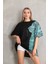 Bisiklet Yaka Baskılı Oversize T-Shirt - Siyah 4