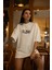 Bisiklet Yaka Baskılı Oversize T-Shirt - Beyaz 1