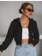 Kadın Fermuarlı Kapüşonlu Rahat Kesim Crop Içi Polarlı Örme Sweatshirt Hırka 1