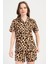 Kadın Kısa Kol Gömlek Yaka Önden Düğmeli Leopar Şortlu Pijama Takım C3T0N1O904 1