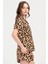 Kadın Kısa Kol Gömlek Yaka Önden Düğmeli Leopar Şortlu Pijama Takım C3T0N1O904 2