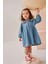 Yaka Kiraz Işleme Düğme Detaylı Kot Kız çocuk elbise - Mavi 4
