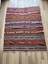 4x5 Handwoven Turkish Kilim, Purple Striped Pattern With Pıtrak Motif, Vintage Wool Carpet, Boho Style Area Rug For Living Room Or Kitchen 1
